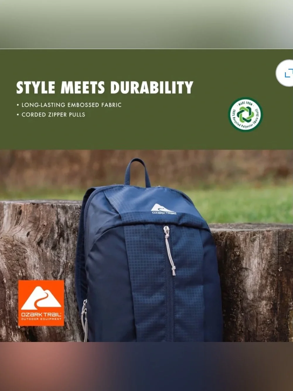 Ozark Trail 10L Day Pack, Navy, Embossed Fabric